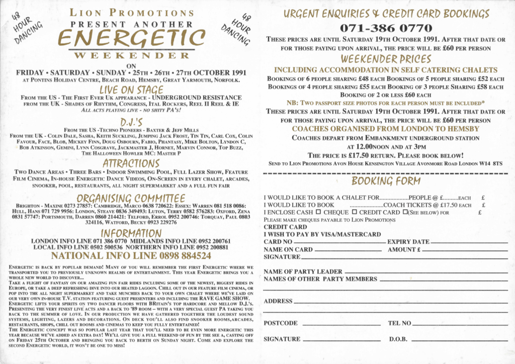 Energetic Weekender (Lion Promotions) 25th-27th October. Pontins, Hemsby, Norfolk